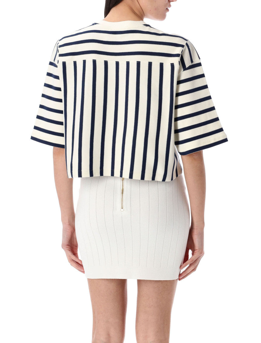 MultiColor  Striped Balmain Baseball  T-Shirt 2