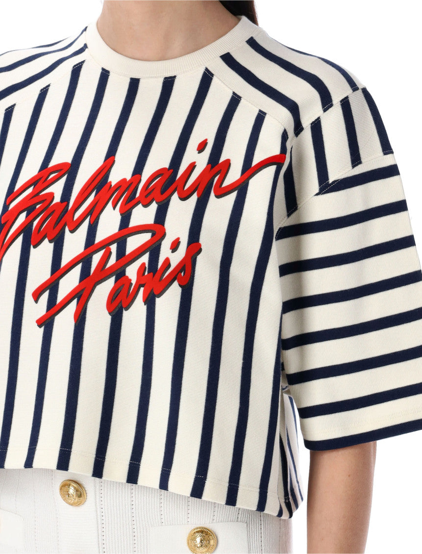 MultiColor  Striped Balmain Baseball  T-Shirt 3