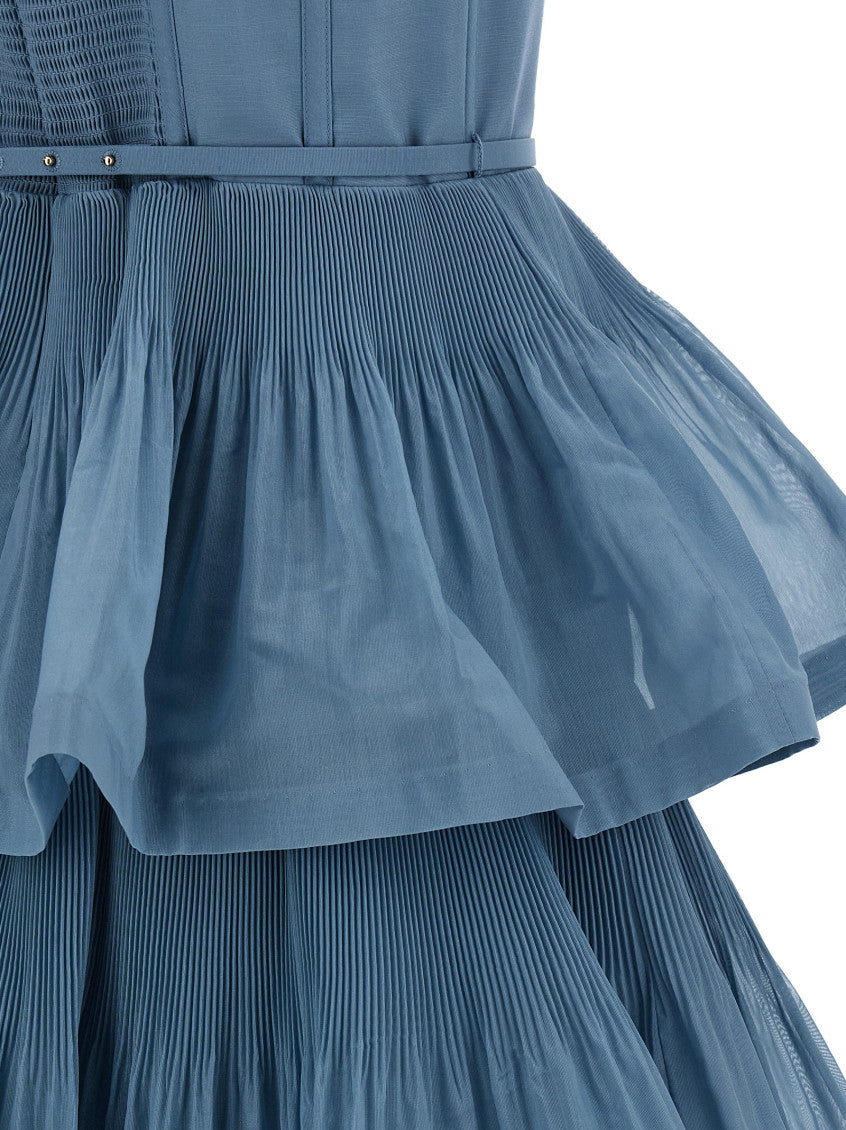 Blue 'Pleated Tiered Midi' Dress 4