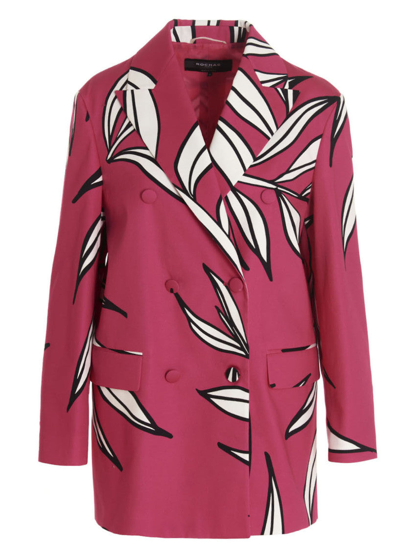 Fuchsia Floral Print Blazer Jacket 1