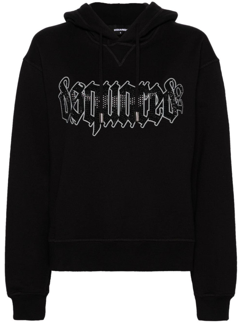 Black Logo Cotton Hoodie 1