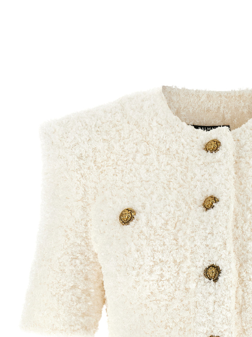 White Tweed Plumetis Cardigan 3