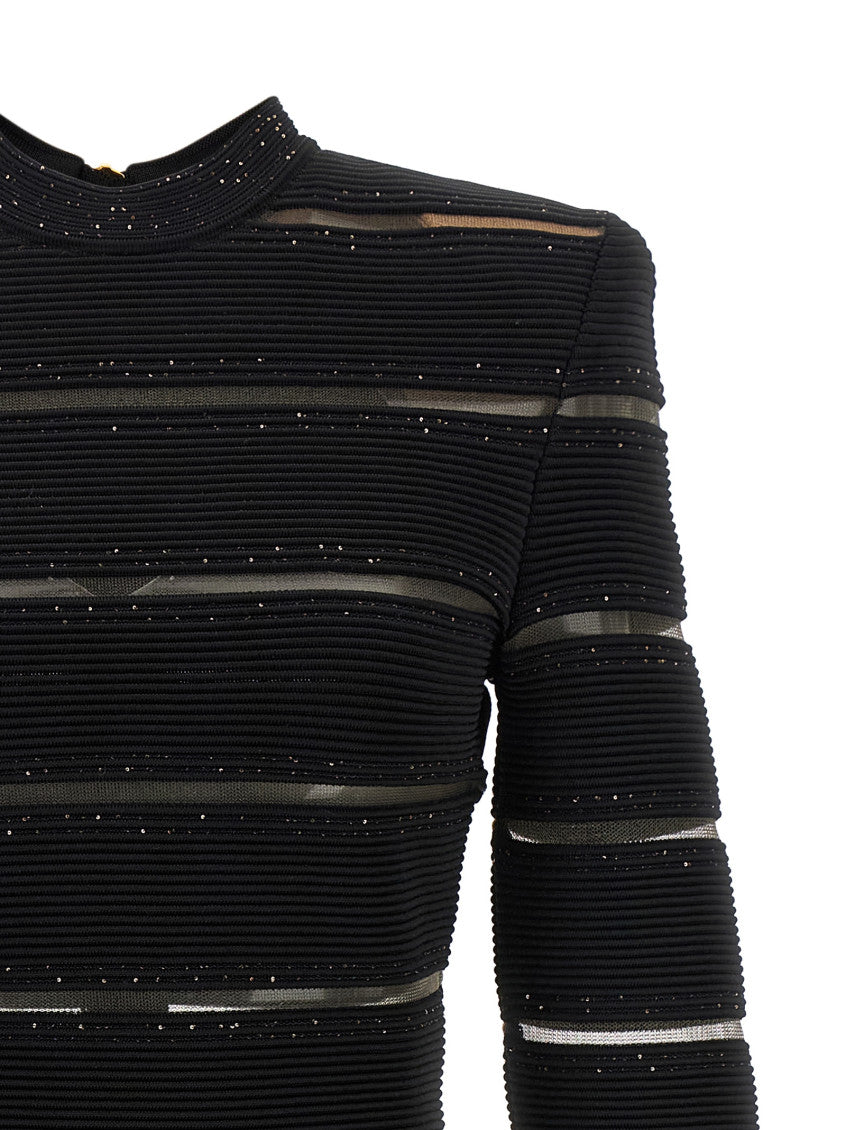Black Glitter Striped Bodycon Mini Dress 3
