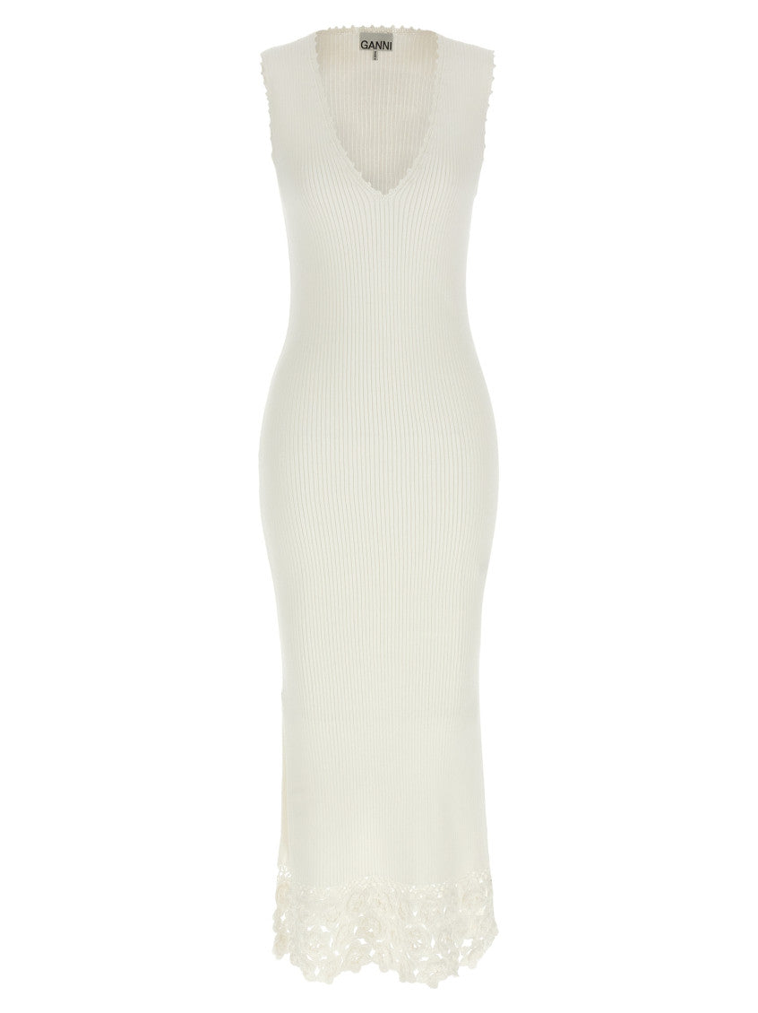 White V-Neck Knitted Maxi Dress 1