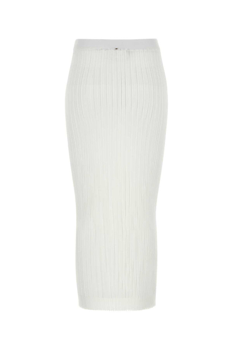 White Ribbed-knit Midi Skirt 2