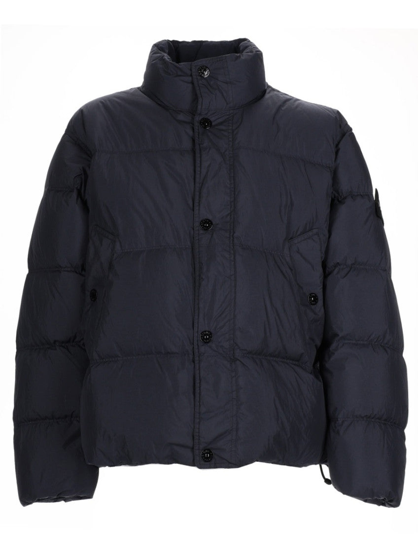 Dark Blue Solid Mandarin Collar Jacket 1