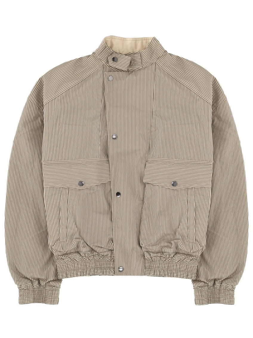 Beige Stripes Band Collar Jacket 1