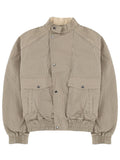 Beige Stripes Band Collar Jacket 1