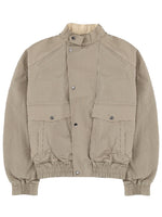 Beige Stripes Band Collar Jacket 1