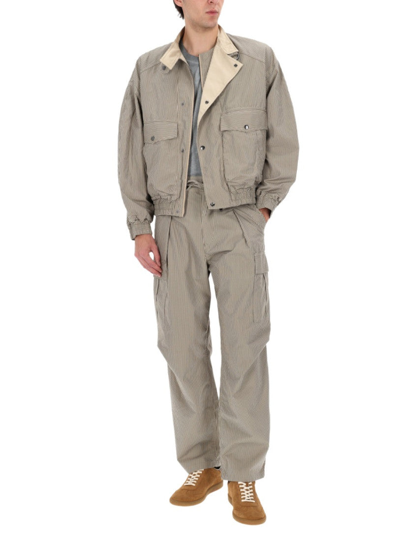 Beige Stripes Band Collar Jacket 2