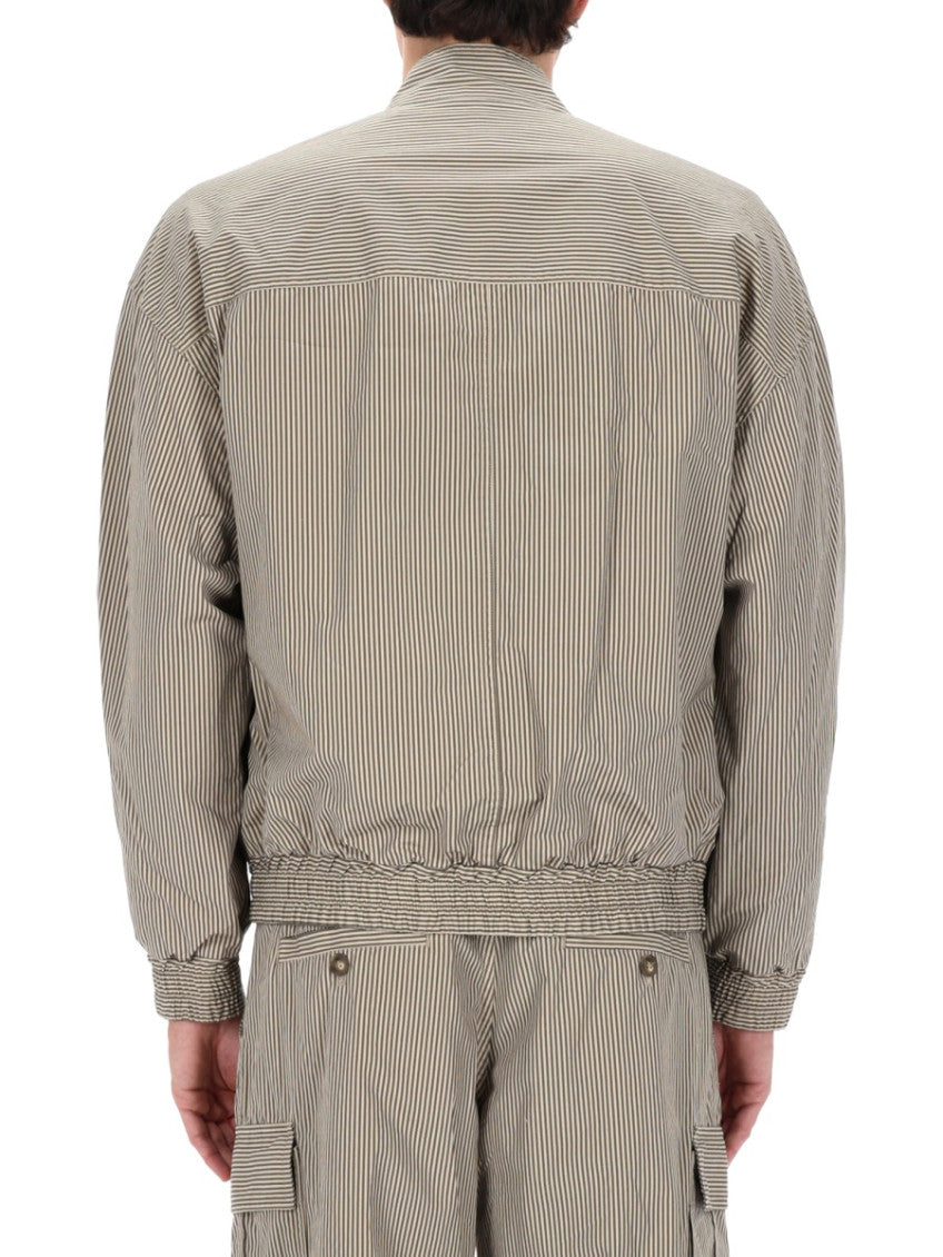 Beige Stripes Band Collar Jacket 4