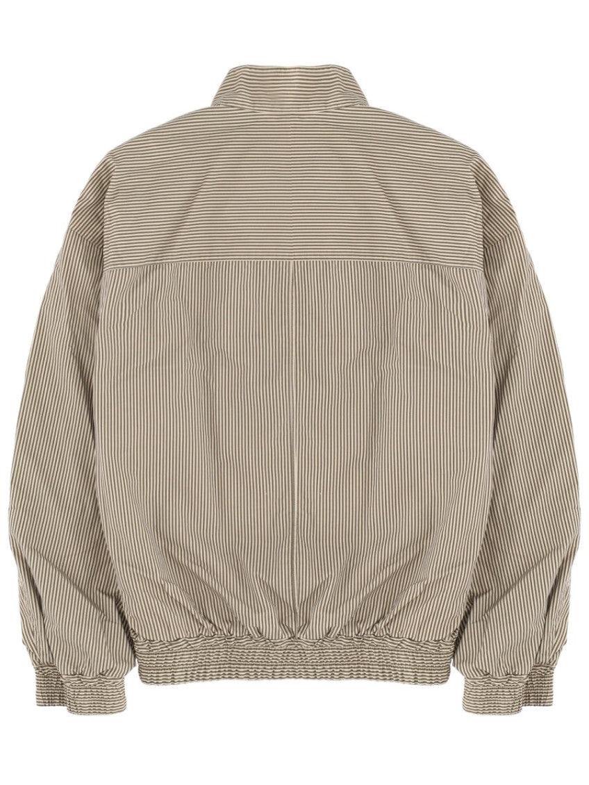 Beige Stripes Band Collar Jacket 5