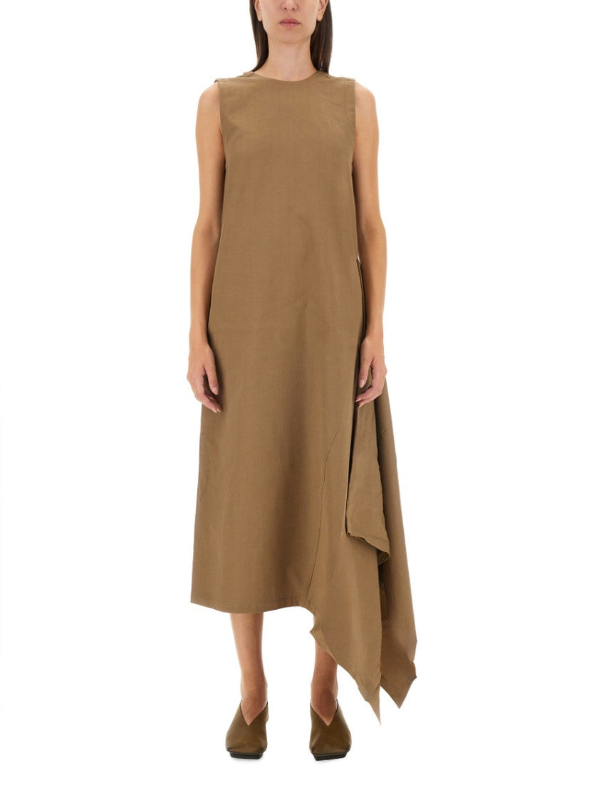 Beige Round Neck Midi Dress 1