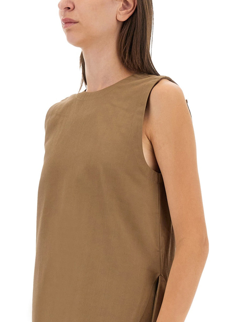 Beige Round Neck Midi Dress 4