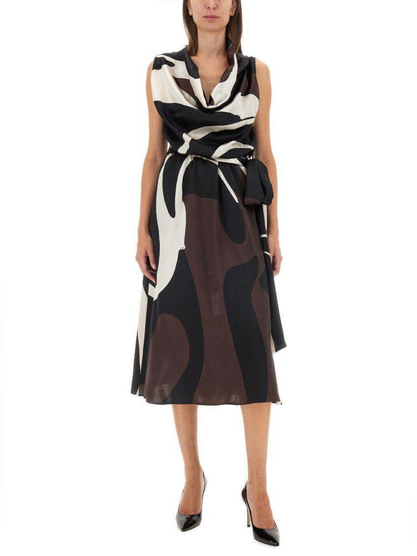 Brown Abstract Cowl Neck Midi Dress 2