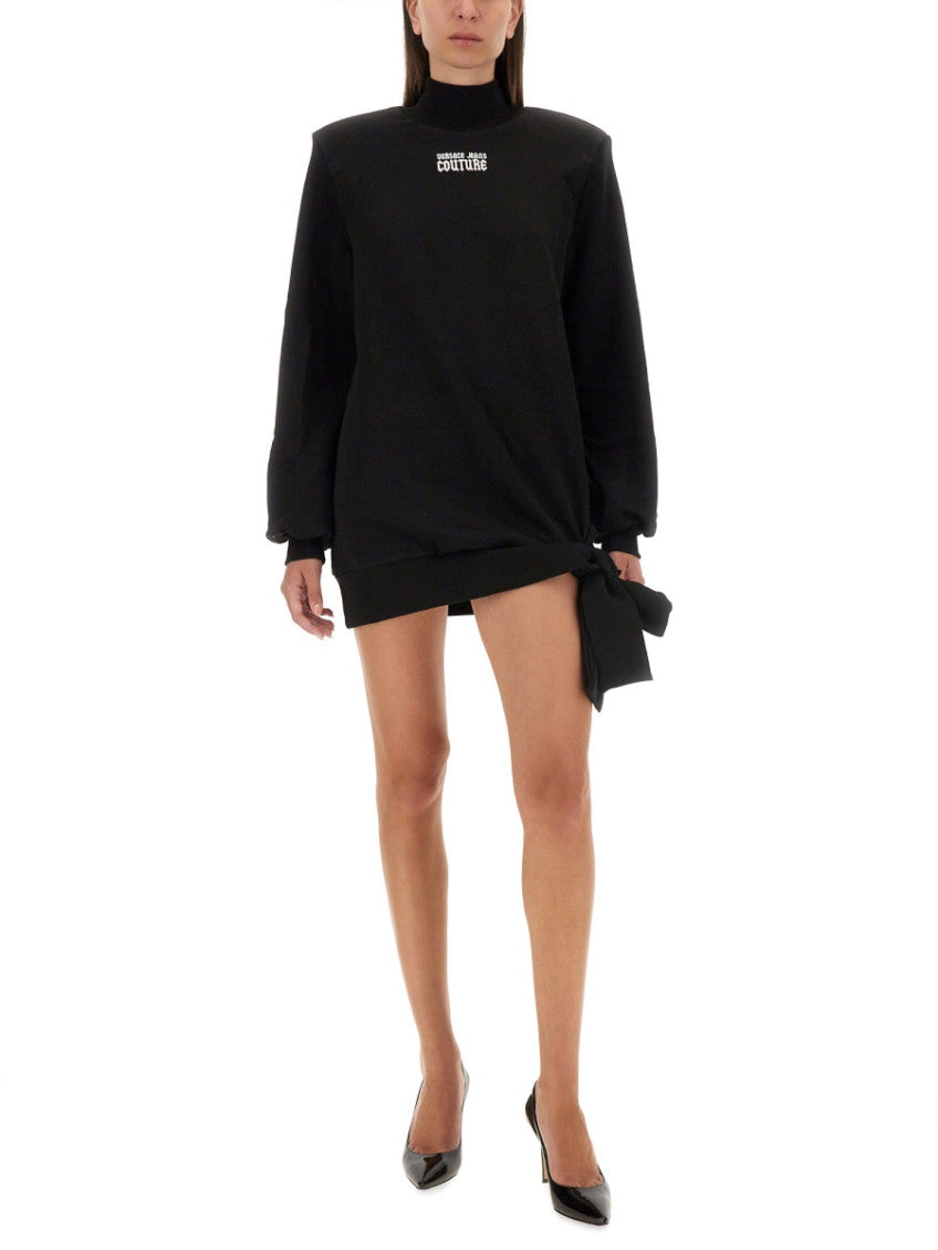 Black Logo Mock Collar Mini Dress 2