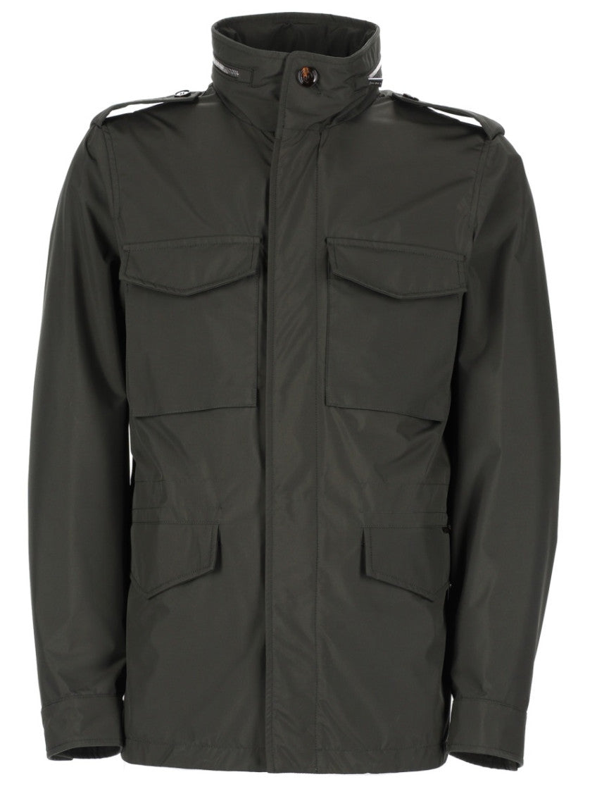 Olive Solid Mandarin Collar Jacket 1