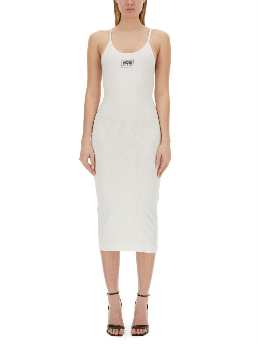 White Knitted Scoop Neck Midi Dress 1