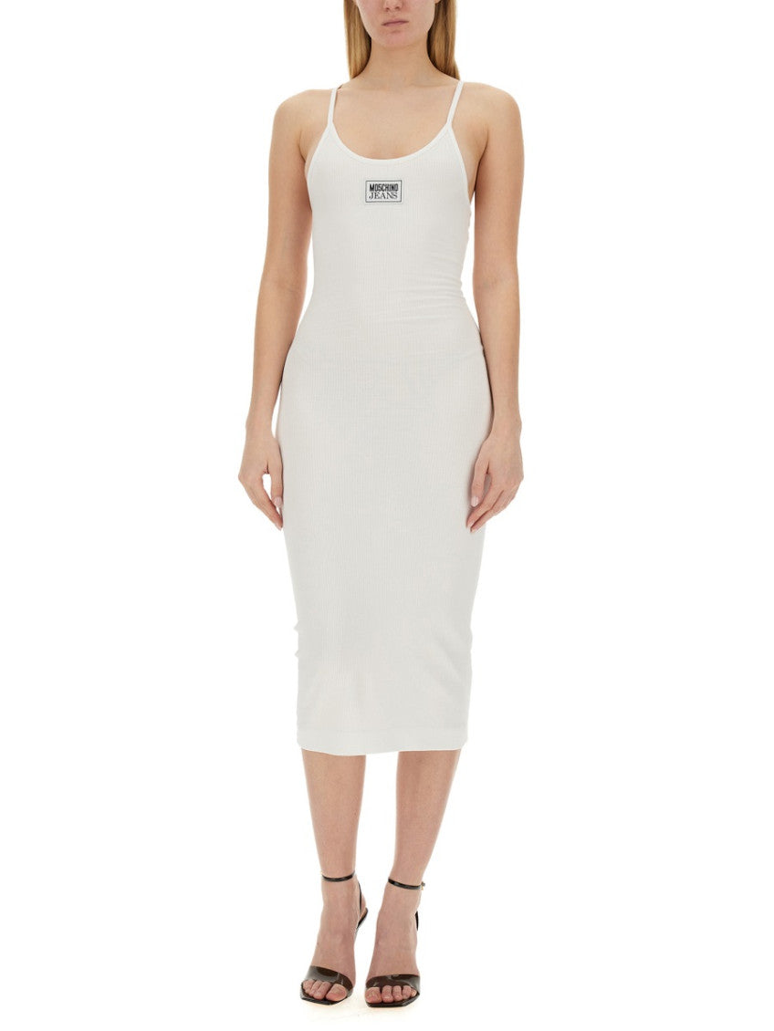White Knitted Scoop Neck Midi Dress 2