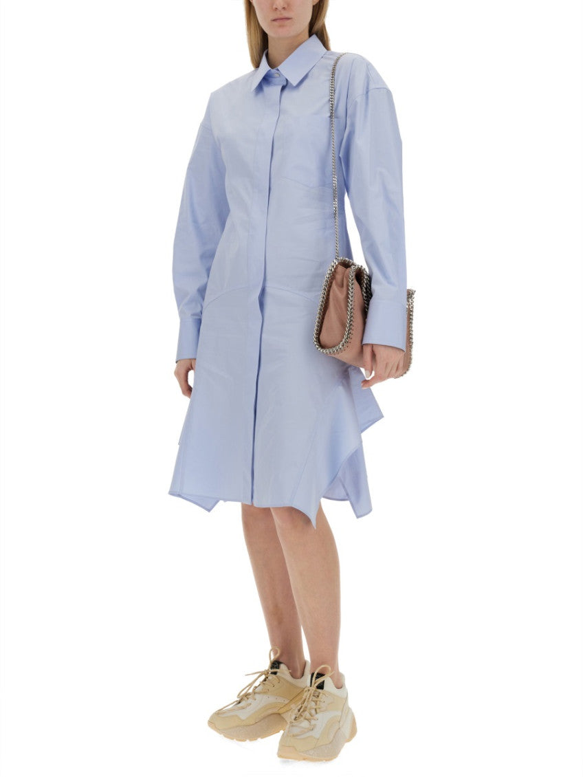 Blue Shirt Collar Knee Length Dress 2