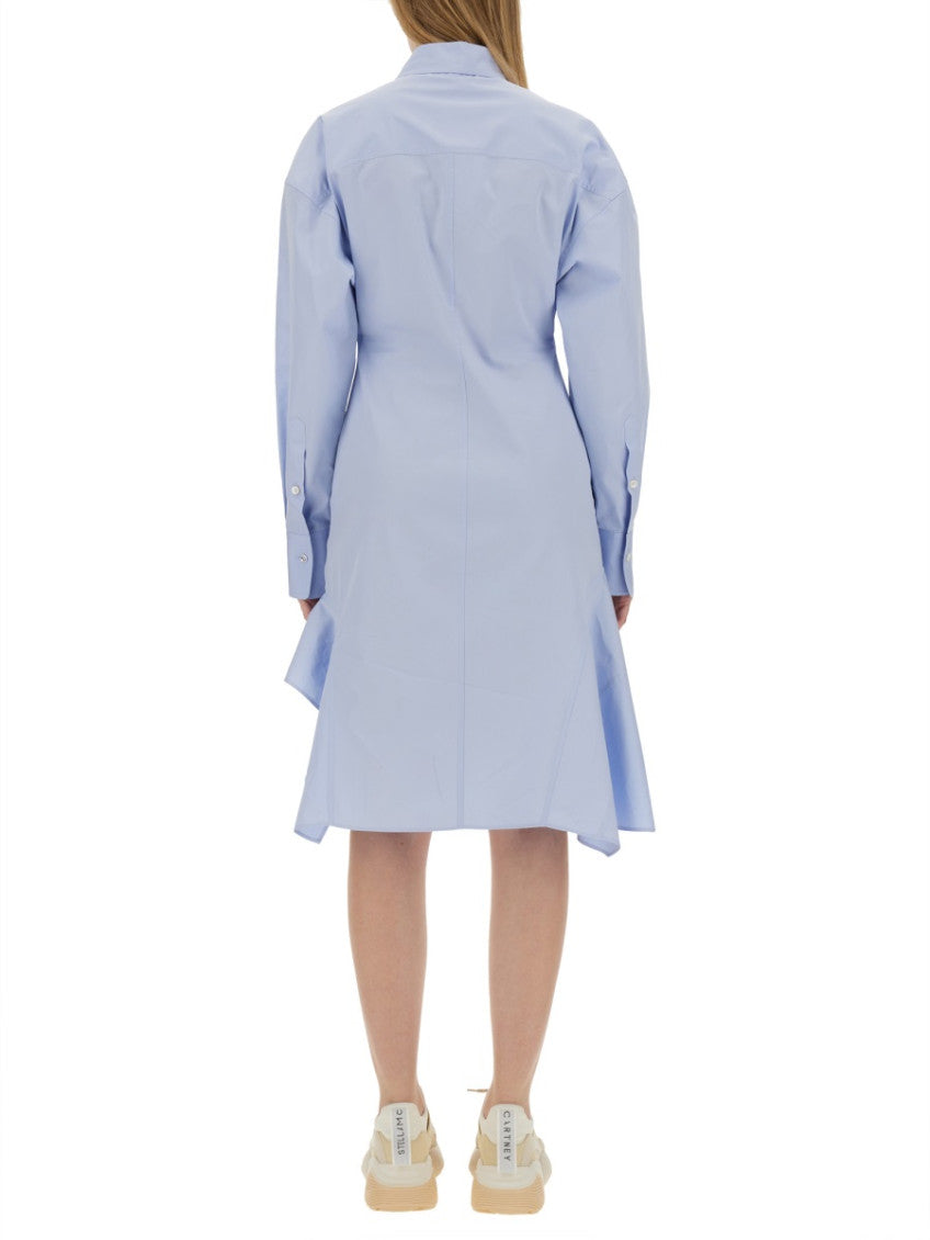 Blue Shirt Collar Knee Length Dress 3