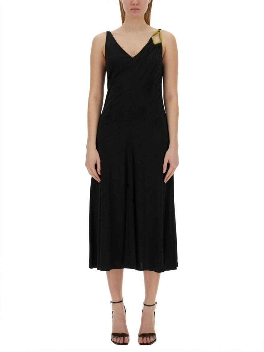 Black Solid V Neck Midi Dress 1