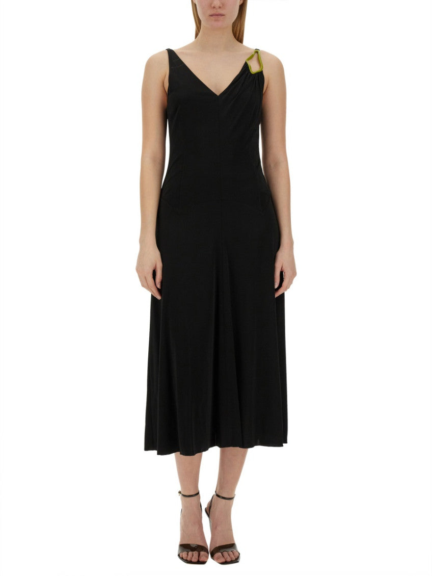 Black Solid V Neck Midi Dress 2
