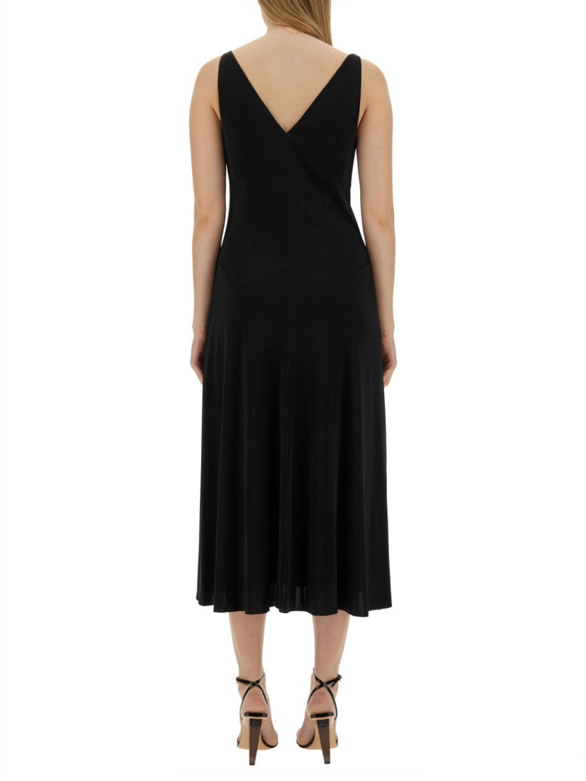 Black Solid V Neck Midi Dress 3