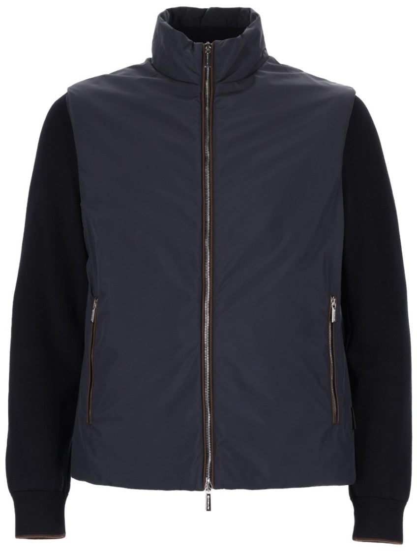 Navy Blue Solid Mock Collar Jacket 1