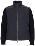 Navy Blue Solid Mock Collar Jacket 1