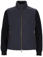 Navy Blue Solid Mock Collar Jacket 1