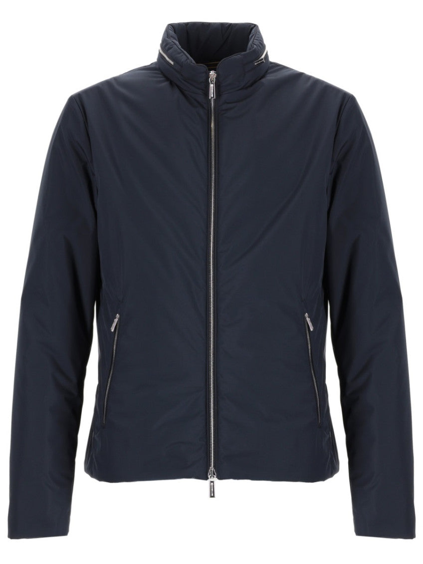 Navy Blue Solid Mock Collar Jacket 1