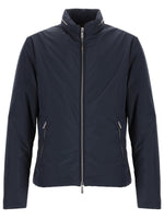 Navy Blue Solid Mock Collar Jacket 1