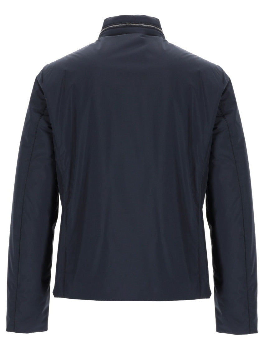 Navy Blue Solid Mock Collar Jacket 2