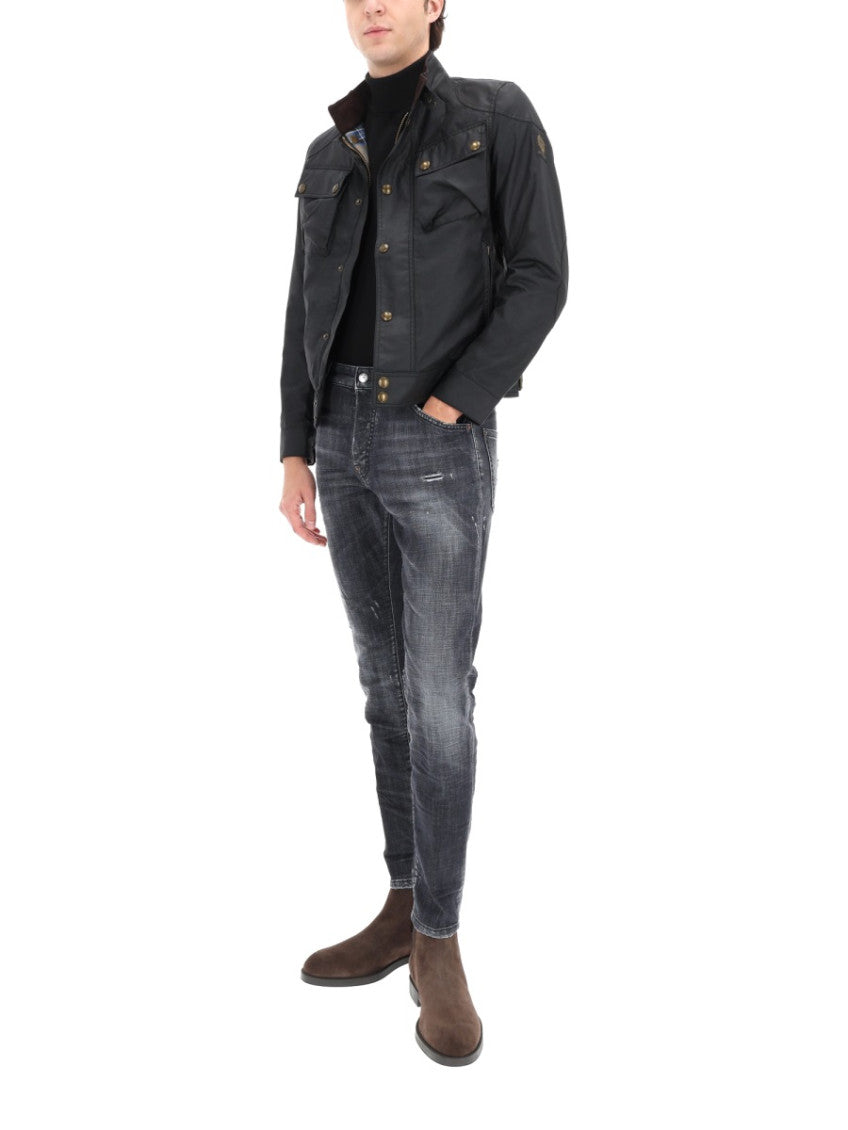 Black Solid Band Collar Jacket 2