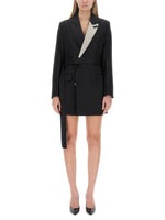 Black Solid Notched Lapel Mini Dress 1