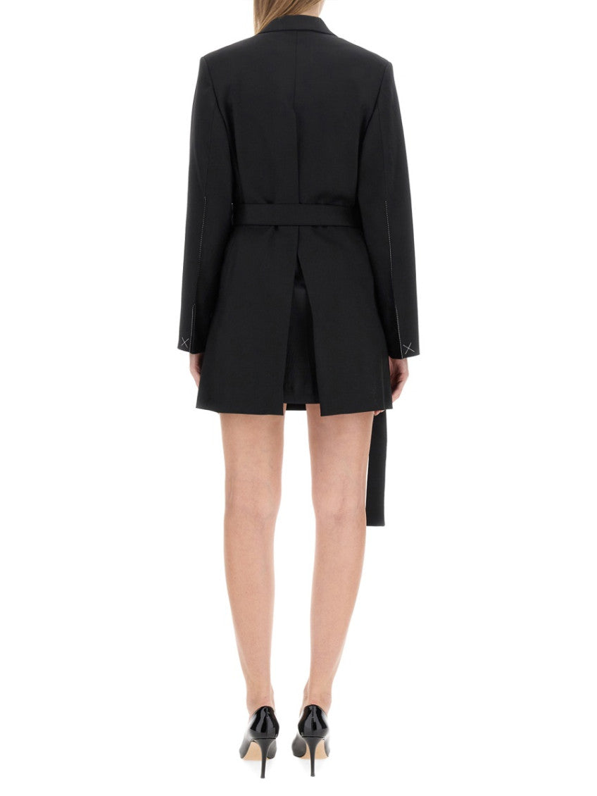 Black Solid Notched Lapel Mini Dress 3