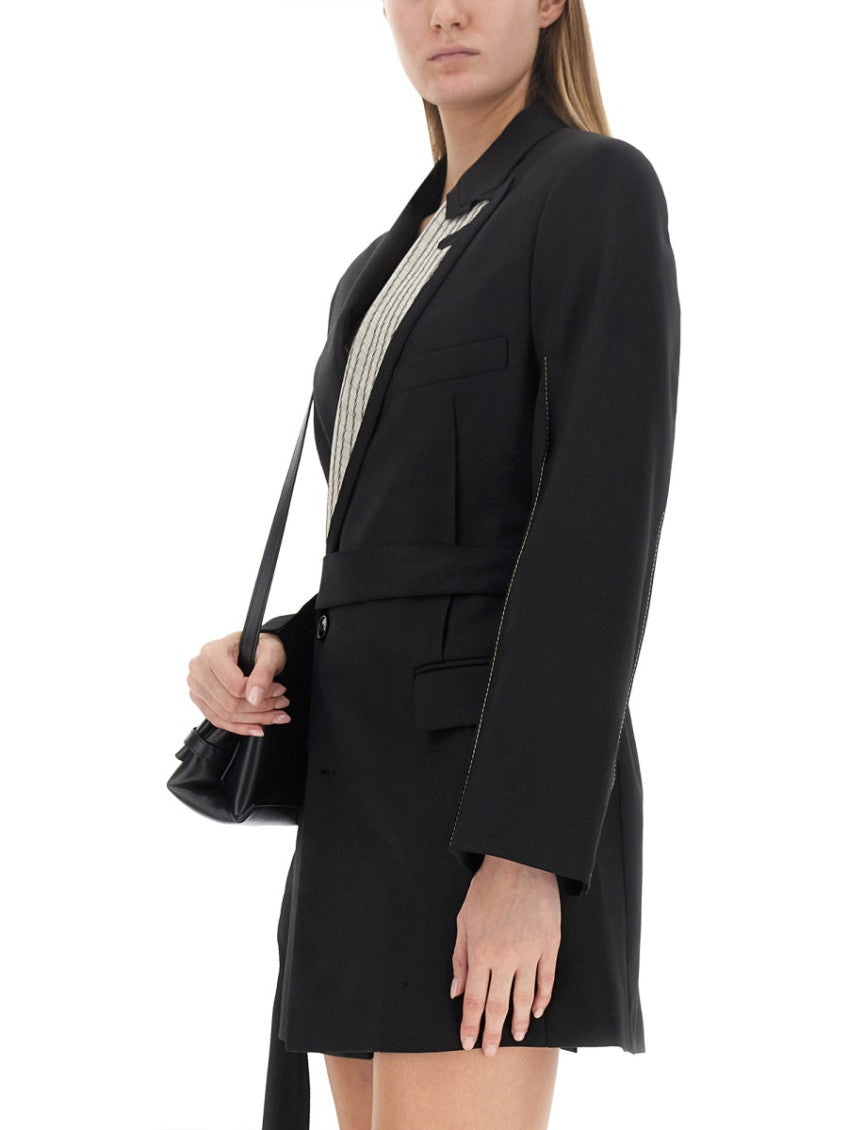 Black Solid Notched Lapel Mini Dress 4