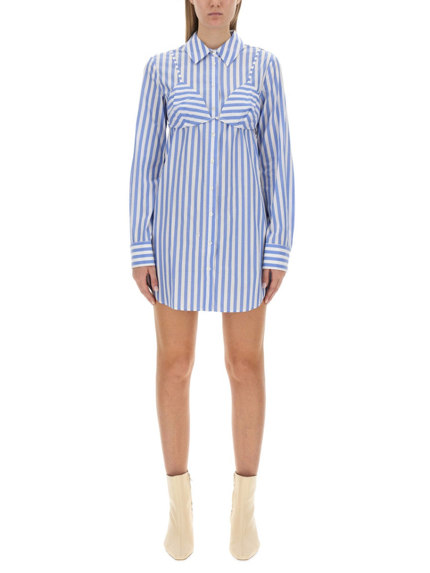 Blue Stripes Shirt Collar Mini Dress 1