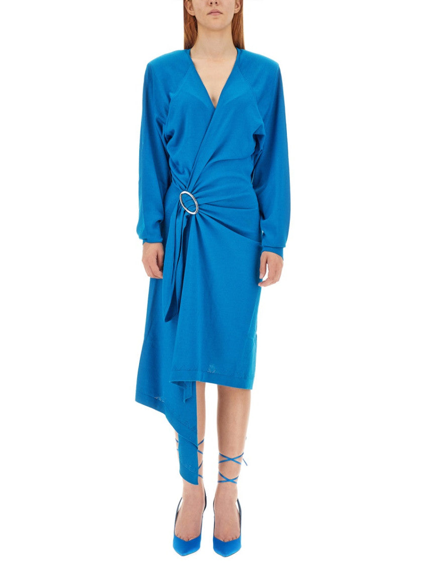 Blue Solid V Neck Midi Dress 1