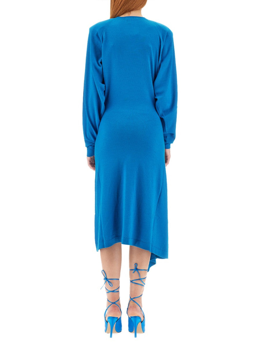 Blue Solid V Neck Midi Dress 3