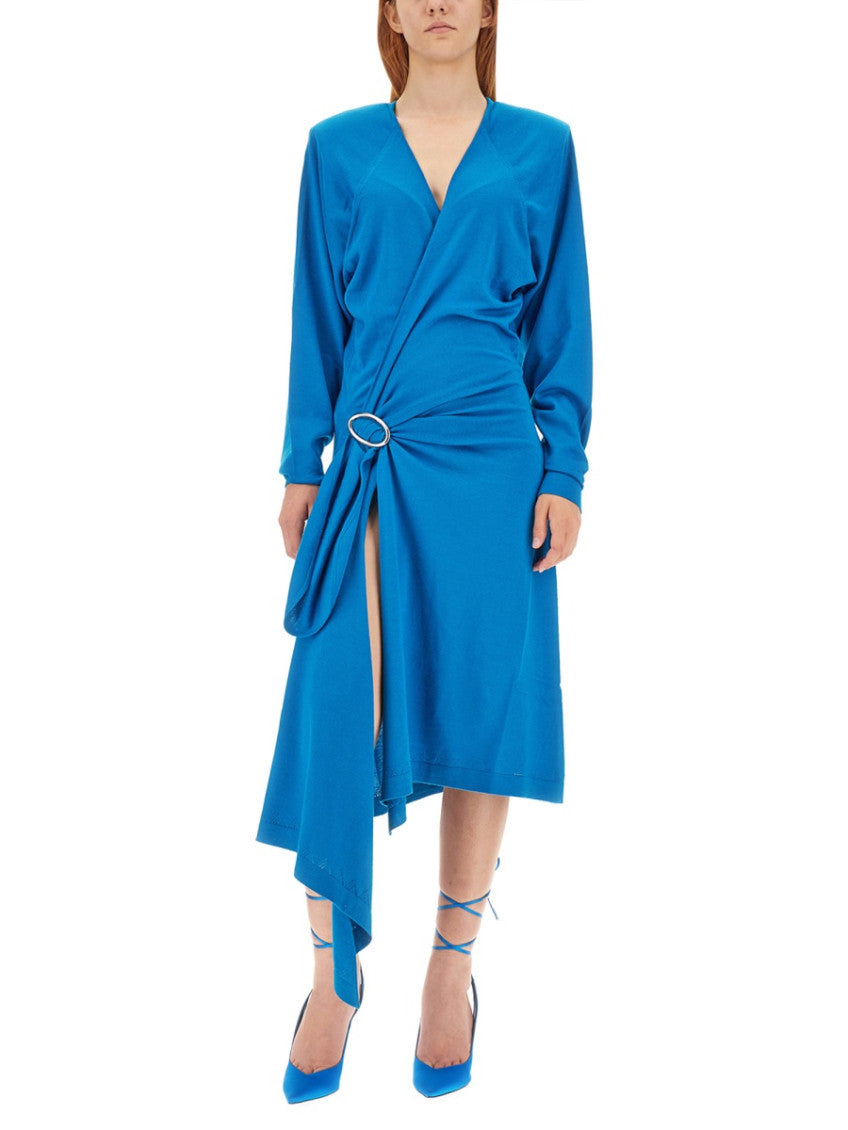 Blue Solid V Neck Midi Dress 4