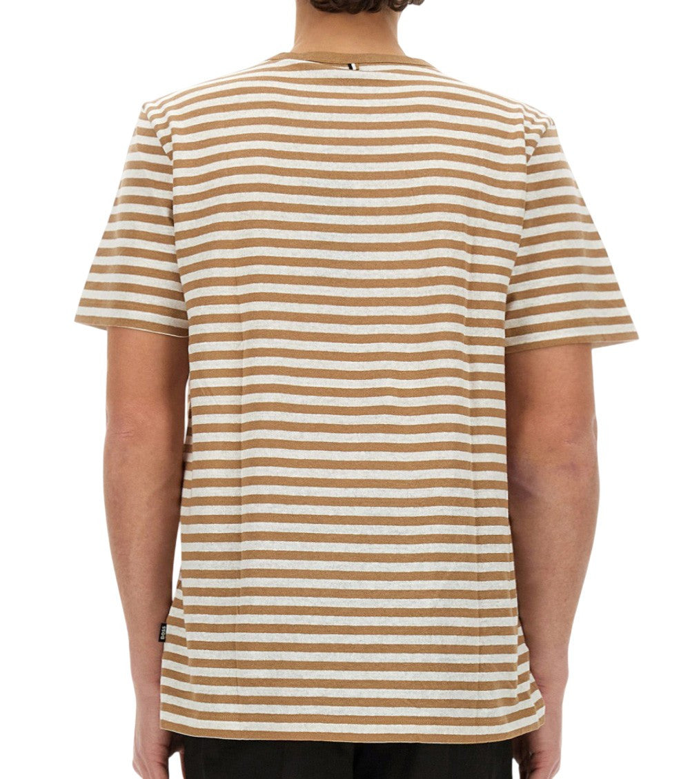 Beige Stripes Crew Neck T-Shirt 2