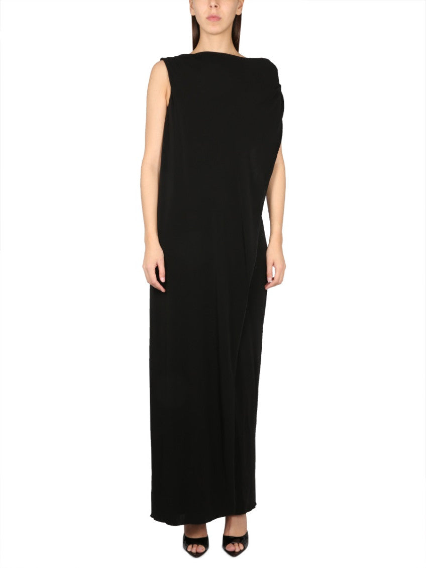 Black Solid Boat Neck Maxi Dress 1