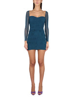 Blue Textured Sweetheart Neck Mini Dress 1