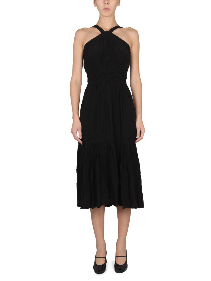 Black Pleated Halter Neck Midi Dress 1