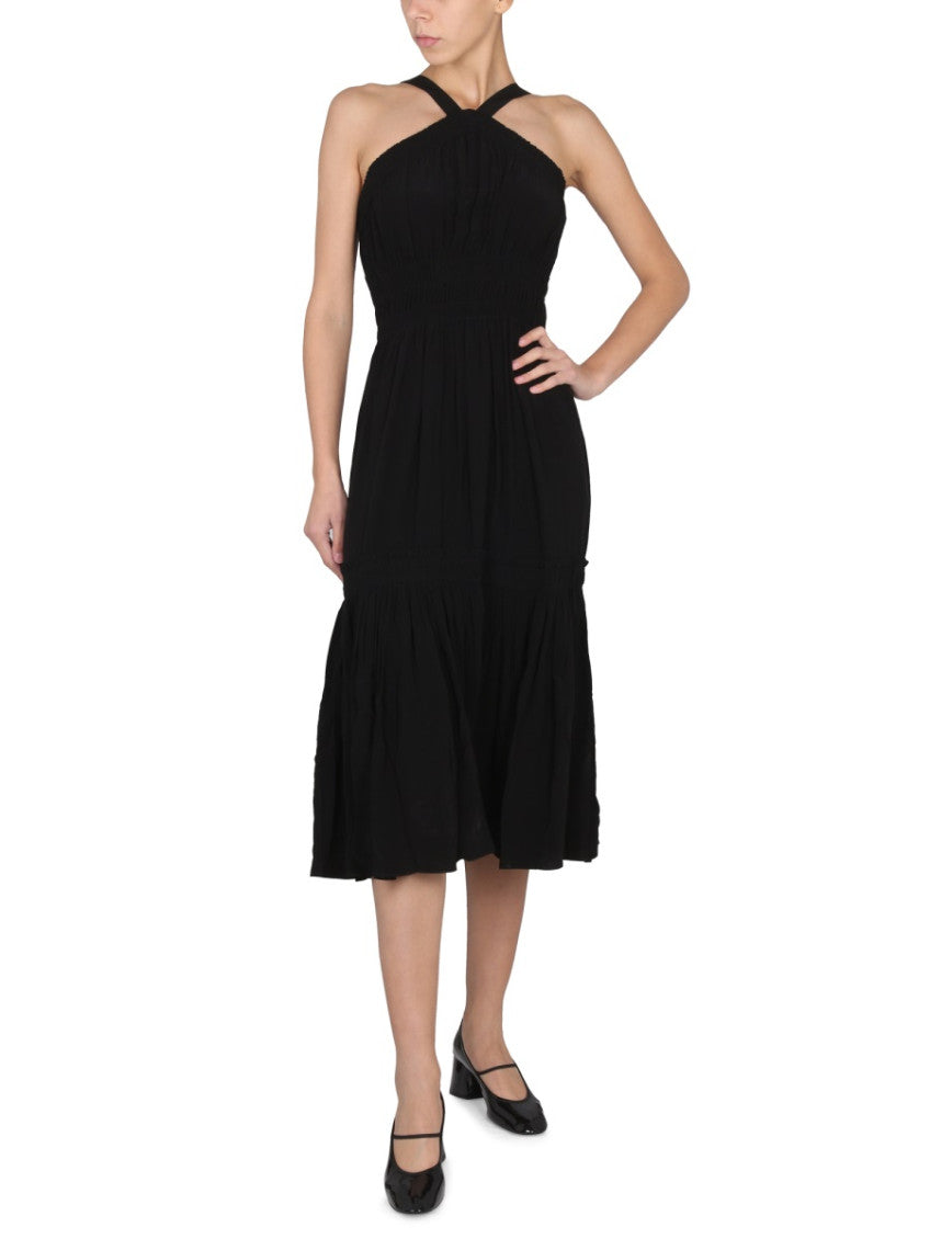 Black Pleated Halter Neck Midi Dress 2