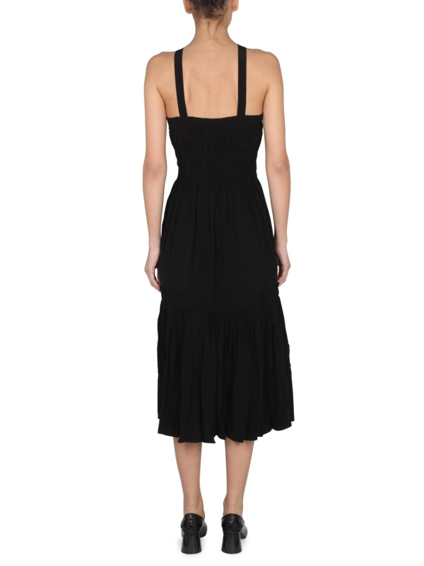 Black Pleated Halter Neck Midi Dress 3