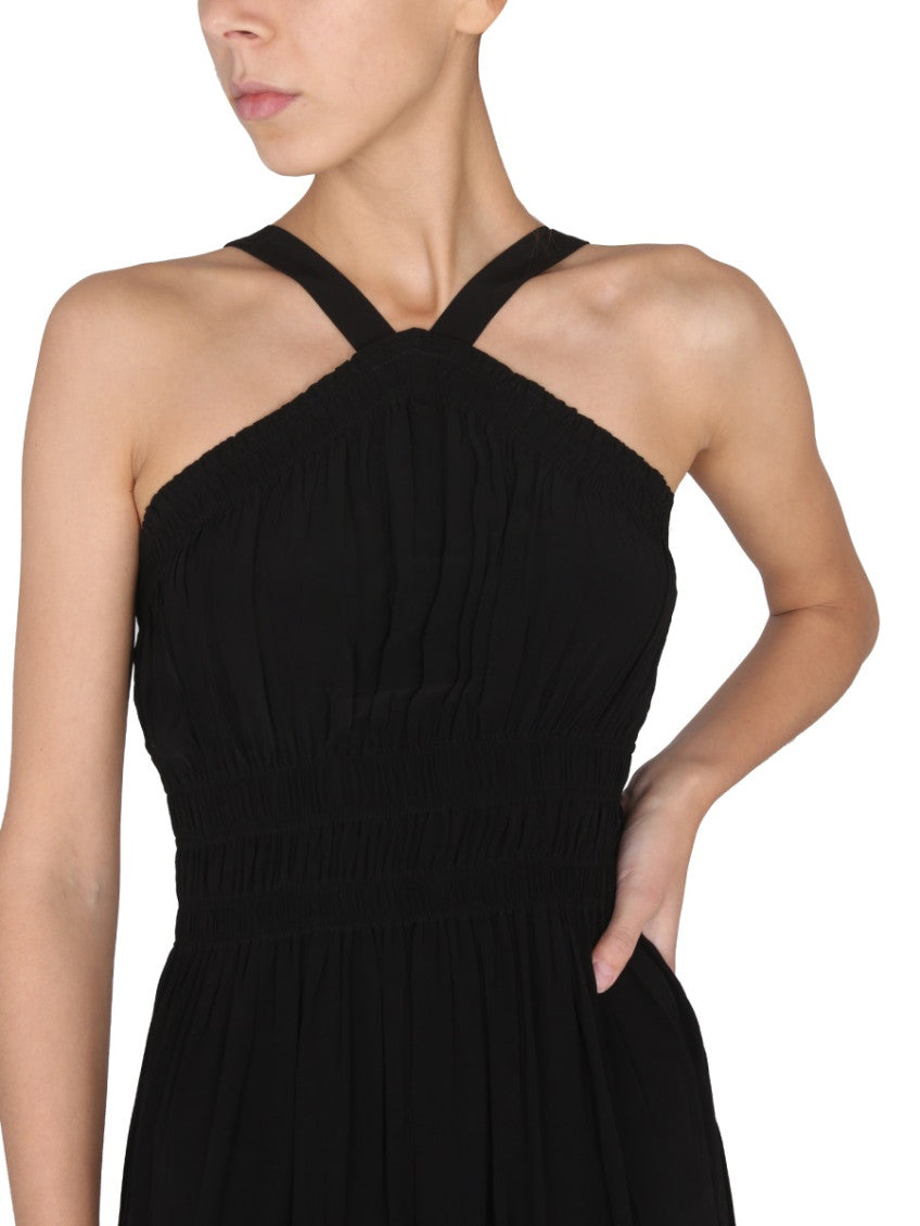 Black Pleated Halter Neck Midi Dress 4