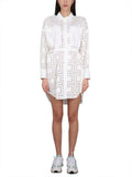 White Textured Shirt Collar Mini Dress 1